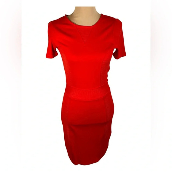 💋 French Connection HAVANA RED MANHATTAN TEXTURED PANEL DRESS Size 6 - Picture 1 of 7
